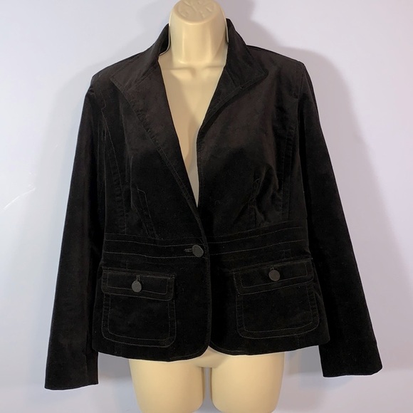 Talbots black velvet riding coat blazer size 8 petite 1 button button pockets - Picture 1 of 10